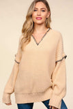 Haptics Contrast Stitching Long Sleeve Hooded Sweater - Trendsi - Flyclothing LLC