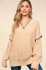 Haptics Contrast Stitching Long Sleeve Hooded Sweater - Trendsi