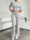 Round Neck Long Sleeve Top and Drawstring Pants Set - Trendsi