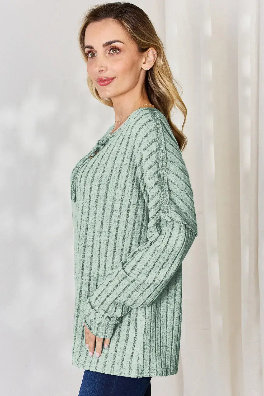 Basic Bae Full Size Ribbed Half Button Long Sleeve T-Shirt - ShopBasicbae - Flyclothing LLC