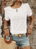 Eyelet Round Neck Short Sleeve Top - Trendsi - Flyclothing LLC
