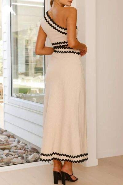 Cutout Contrast Trim Single Shoulder Dress - Trendsi - Flyclothing LLC