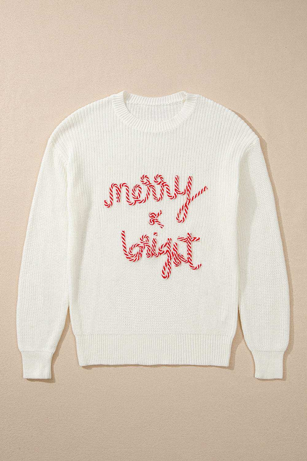 MERRY & BRIGHT Round Neck Sweater - Trendsi - Flyclothing LLC