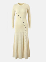 Openwork Round Neck Long Sleeve Sweater Dress - Trendsi - Flyclothing LLC