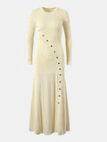 Openwork Round Neck Long Sleeve Sweater Dress - Trendsi - Flyclothing LLC