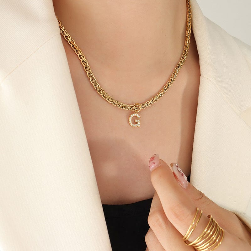 Brass Inlaid Zircon Letter Pendant Necklace - Trendsi