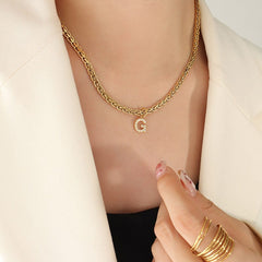 Brass Inlaid Zircon Letter Pendant Necklace - Trendsi