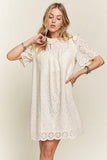 ADORA Ruffled Eyelet Round Neck Dress - Trendsi