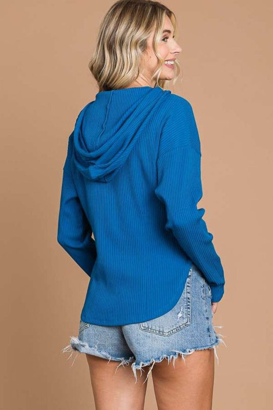 Culture Code Full Size Ribbed Zip Up Drawstring Hooded Jacket - Trendsi