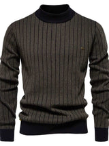 Men's Mock Neck Contrast Striped Sweater - Trendsi - Flyclothing LLC