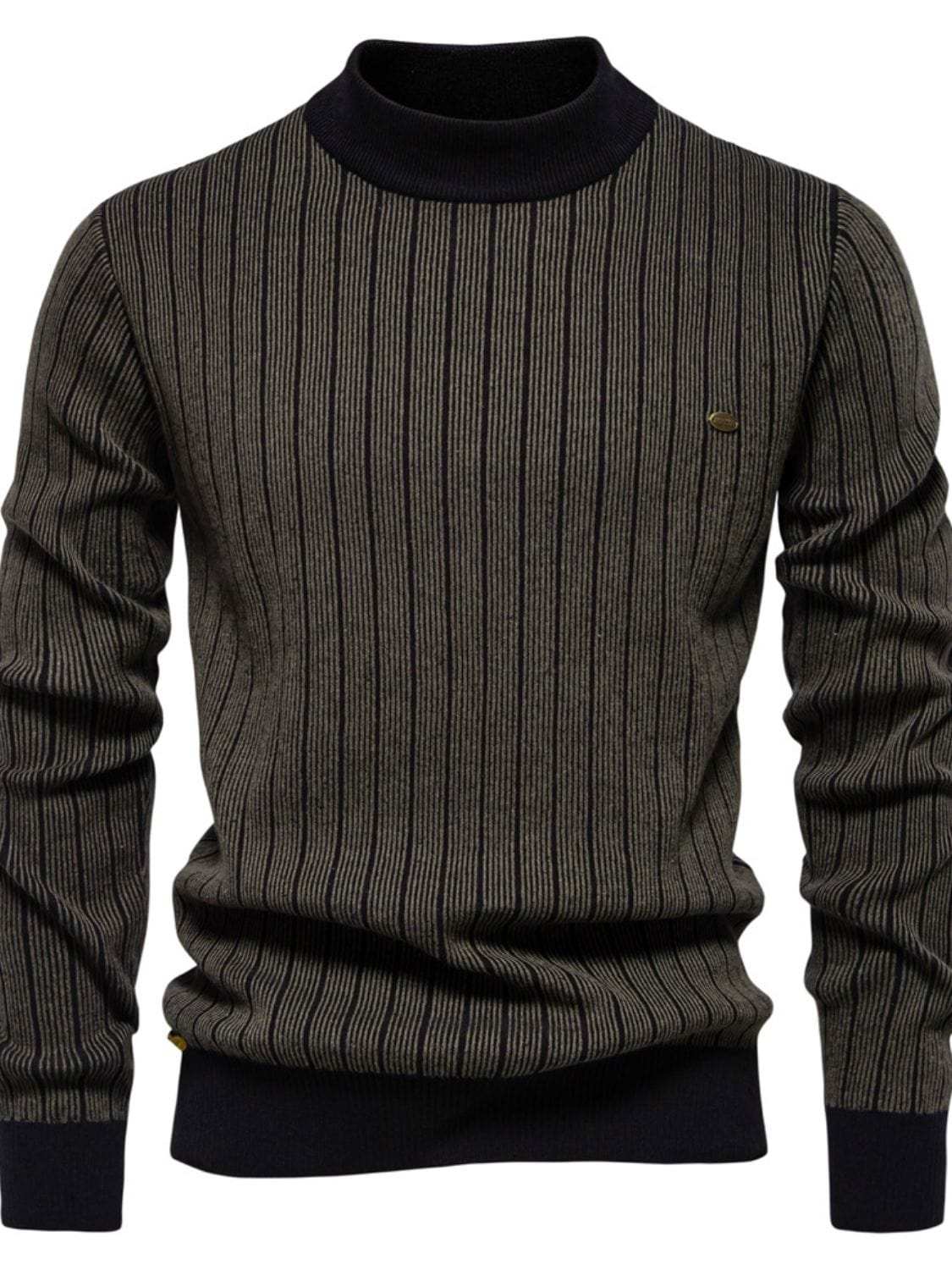 Men's Mock Neck Contrast Striped Sweater - Trendsi - Flyclothing LLC