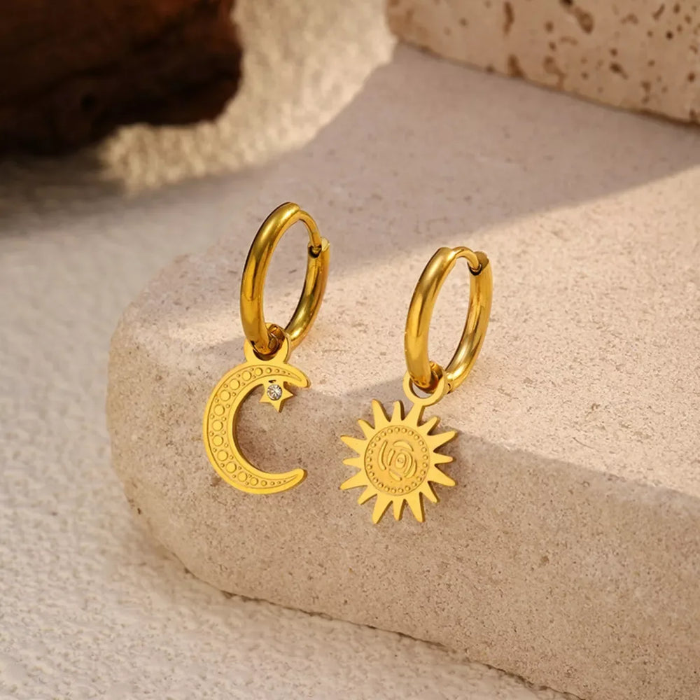 Sun and Moon Dangle Hoop Earrings - Trendsi - Flyclothing LLC