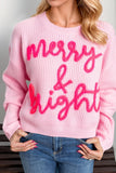 Double Take Full Size MERRY & BRIGHT Christmas Dropped Shoulder Cropped Sweater - Trendsi