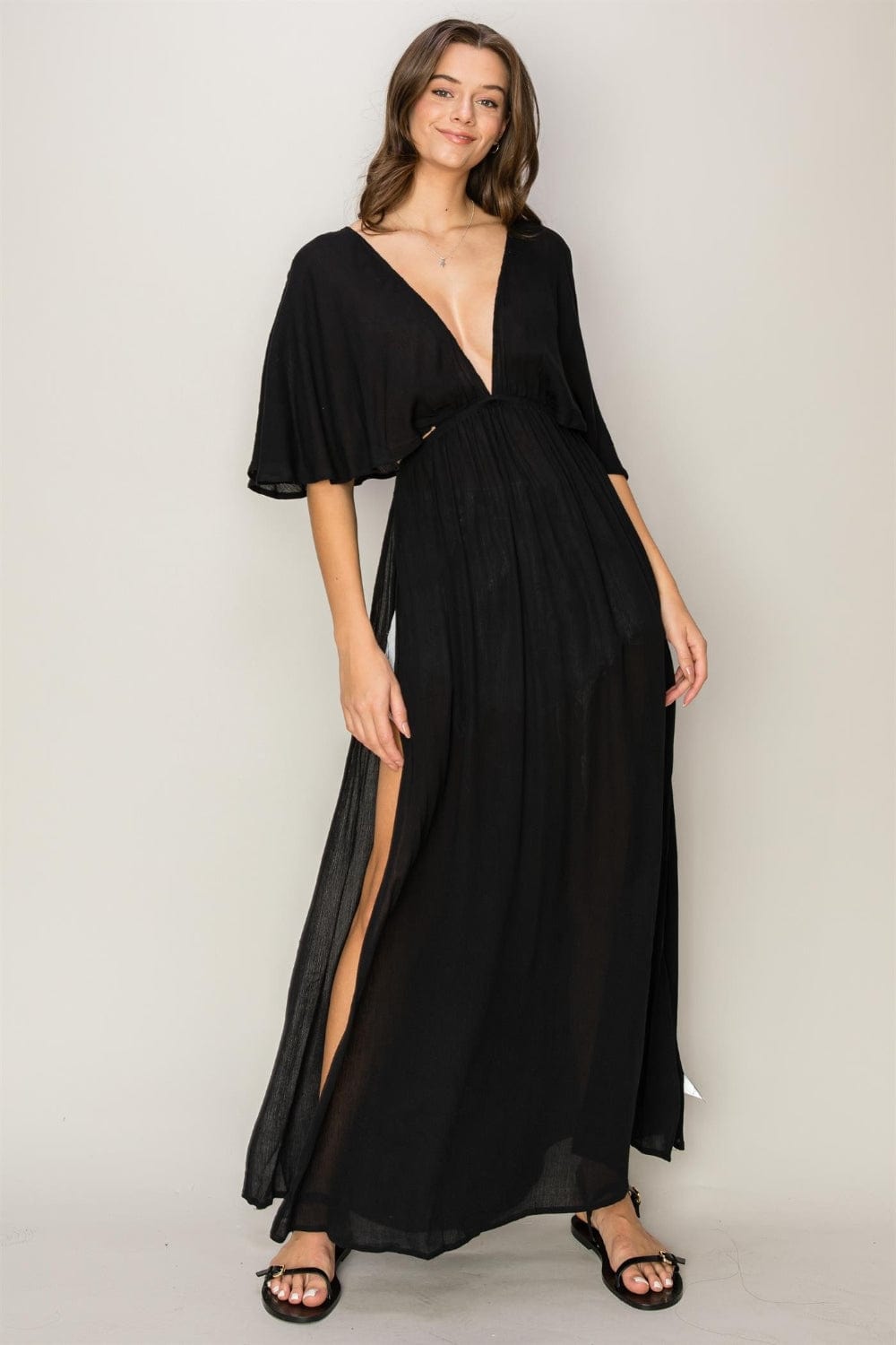 HYFVE Tie Back Maxi Split Cover Up Dress - Trendsi