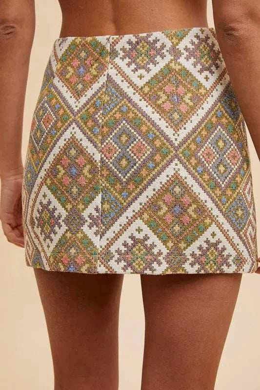 Annie Wear Ethic Woven Jacquard Wrap Mini Skirt - Trendsi - Flyclothing LLC