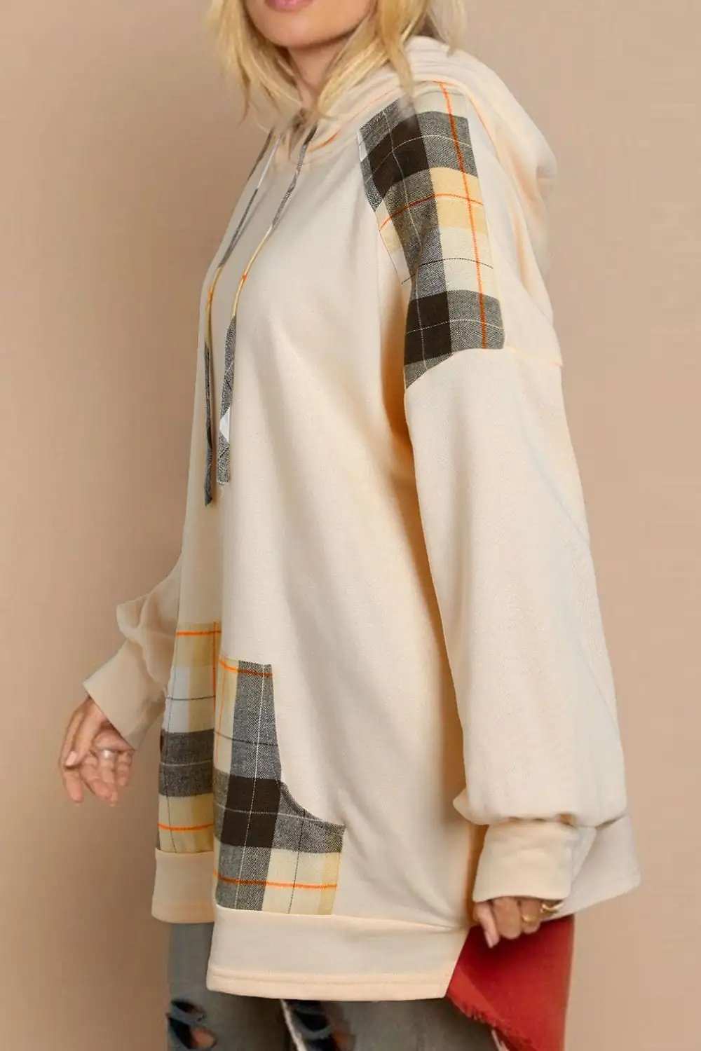 Drawstring Plaid Long Sleeve Hoodie - Trendsi - Flyclothing LLC