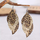 Leopard Print Leather Leaf Drop Earrings - Trendsi - Flyclothing LLC