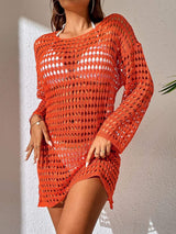 Openwork Boat Neck Long Sleeve Cover-Up - Trendsi - Flyclothing LLC