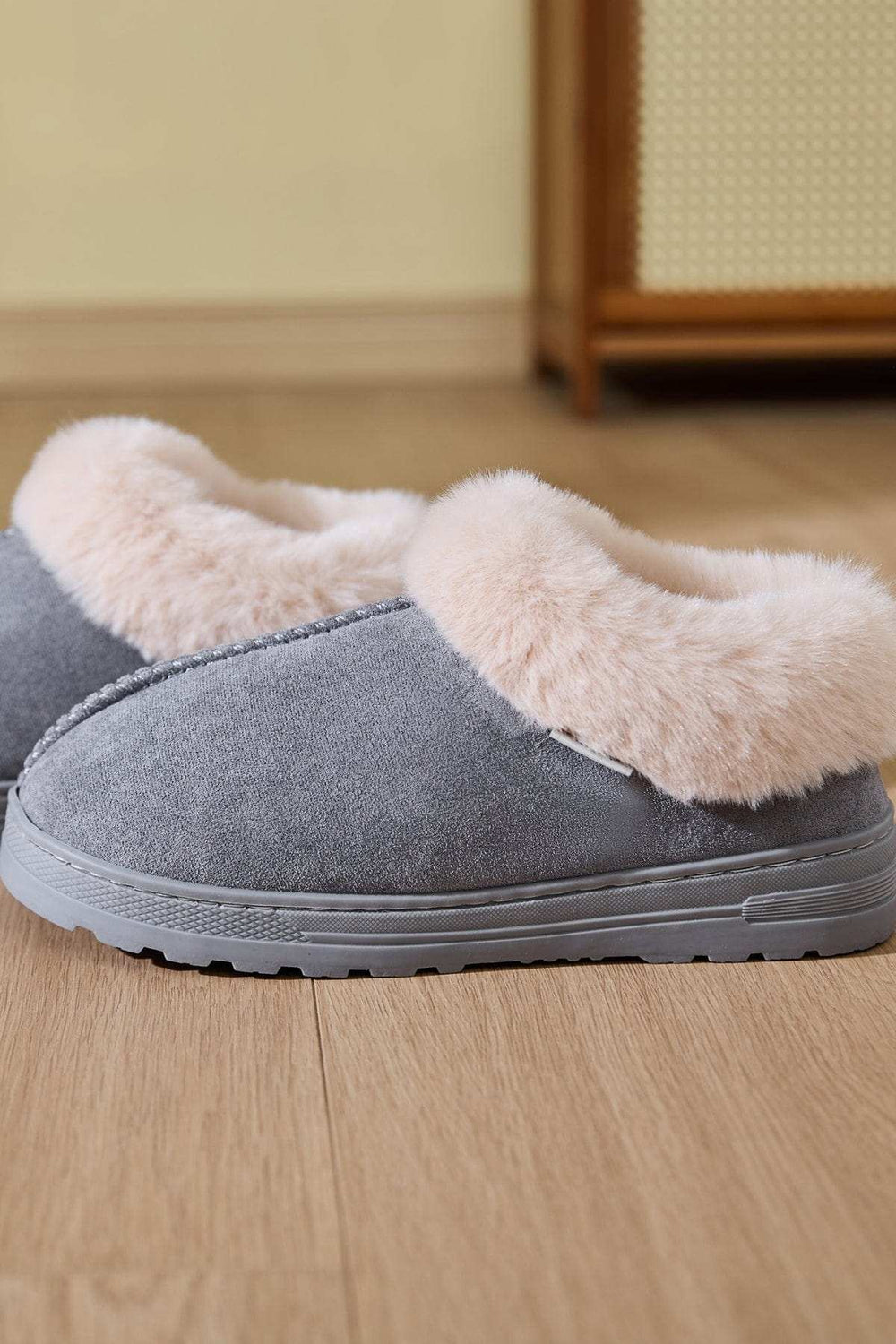 Faux Fur Round Toe Platform Slippers - Trendsi - Flyclothing LLC