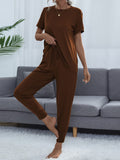 Round Neck Top and Pants Lounge Set - Trendsi