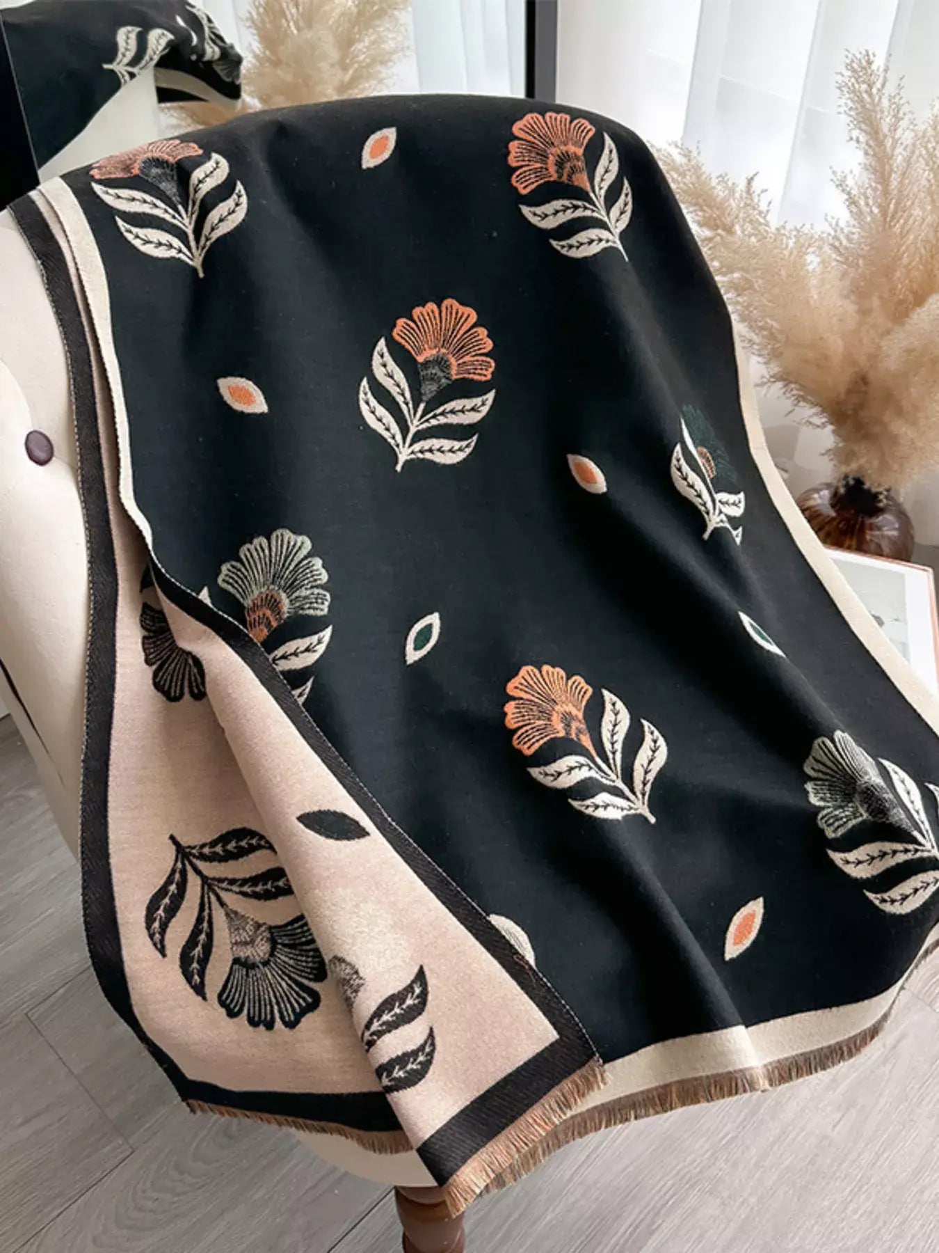 Printed Raw Hem Shawl - Trendsi - Flyclothing LLC