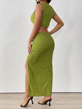 Perfee Texture Cropped Tank and Ruched Skirt Set - Trendsi