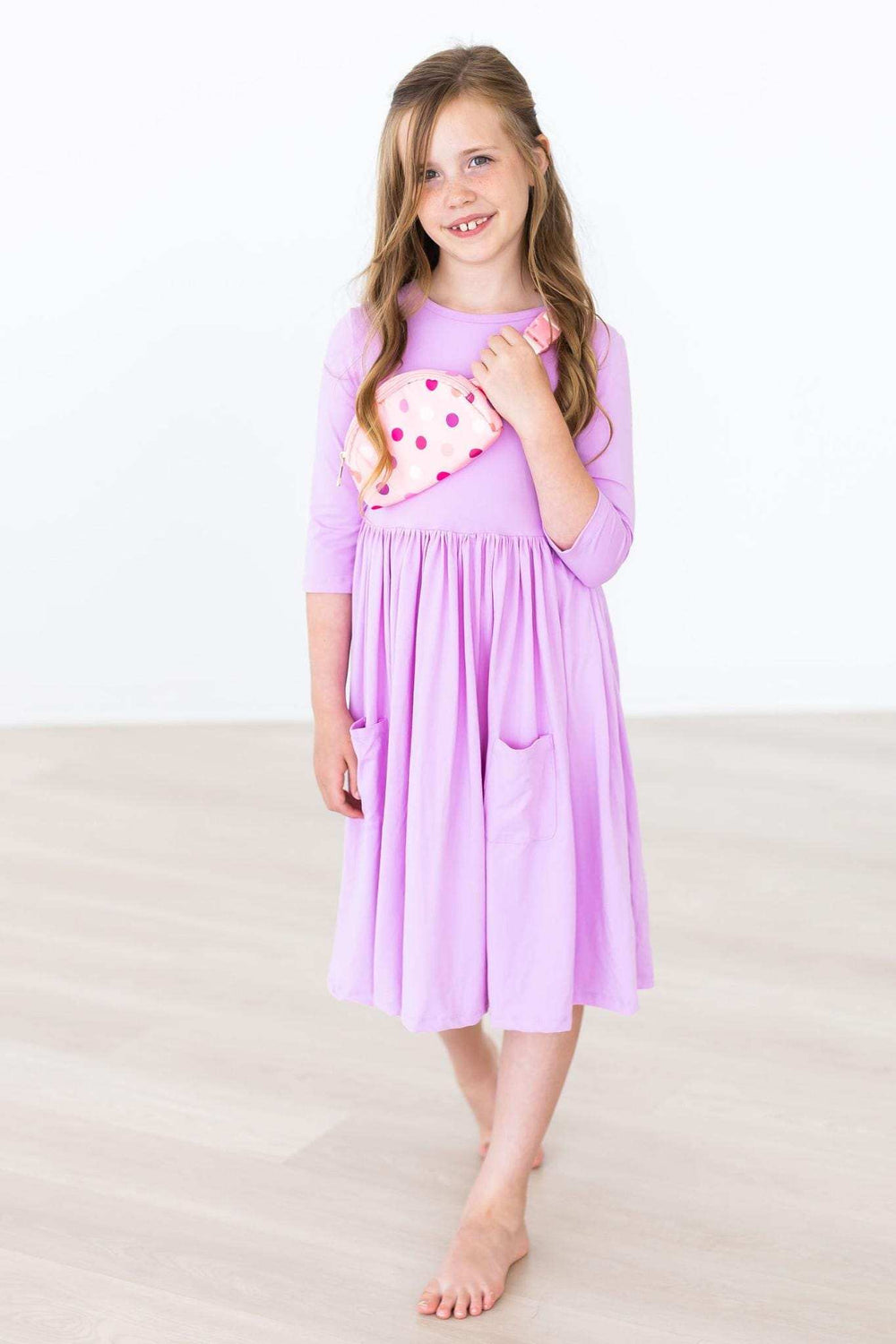 Bright Lilac 3/4 Sleeve Pocket Twirl Dress - Mila & Rose ® - Flyclothing LLC