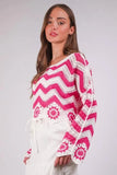 VERY J Chevron/Floral Pattern Crochet Knit Top - Trendsi
