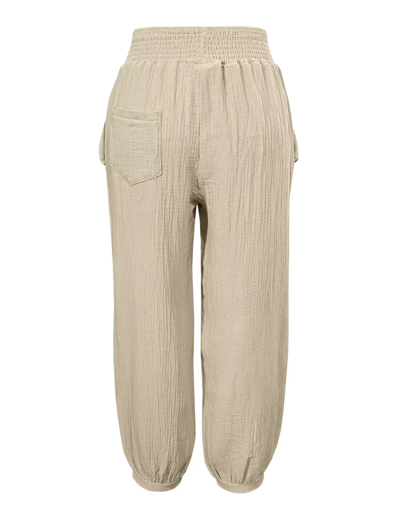 Smocked Textured Casual Pants - Trendsi - Flyclothing LLC