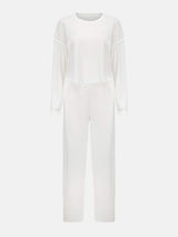 Waffle-Knit Round Neck Top and Pants Set - Trendsi - Flyclothing LLC