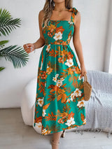 Smocked Floral Tie Shoulder Midi Dress - Trendsi - Flyclothing LLC