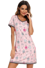 Contrast Trim Short Sleeve Lounge Dress - Trendsi - Flyclothing LLC