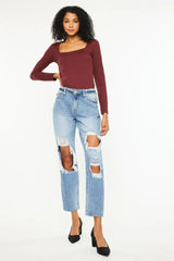 Kancan High Rise Distressed Boyfriend Jeans - Trendsi - Flyclothing LLC