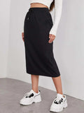 Slit Drawstring Midi Skirt - Trendsi - Flyclothing LLC