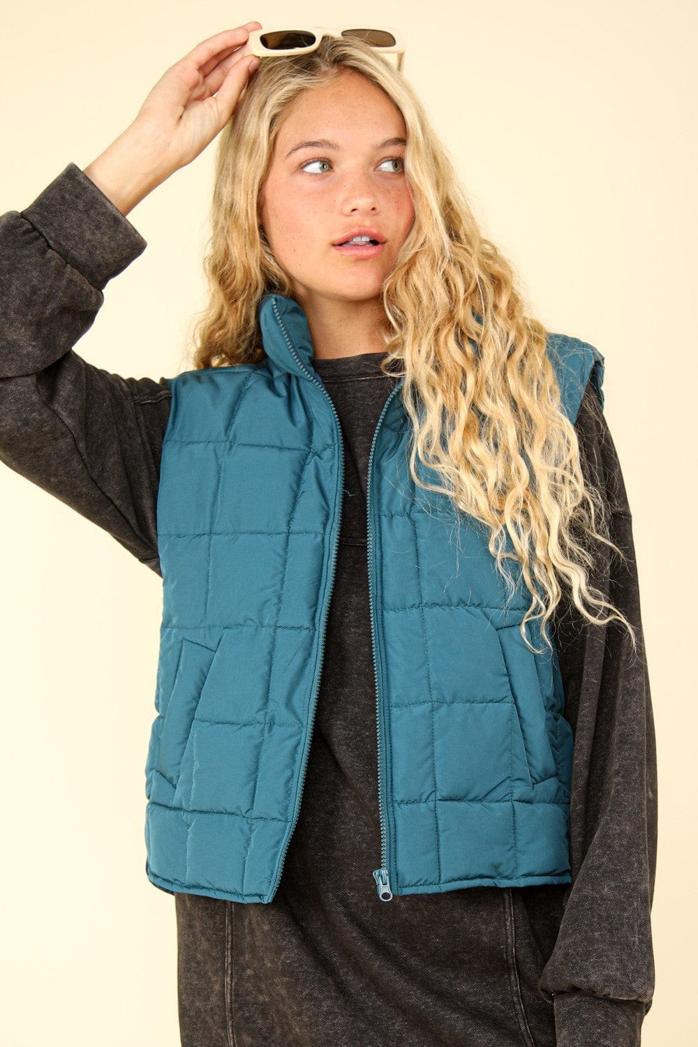 VERY J Zip Up Puffer Padded Warm Vest - Trendsi