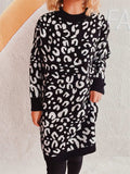 Leopard Round Neck Long Sleeve Sweater - Trendsi - Flyclothing LLC