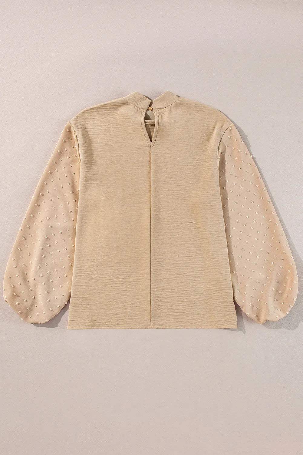Swiss Dot Mock Neck Balloon Sleeve Blouse - Trendsi - Flyclothing LLC