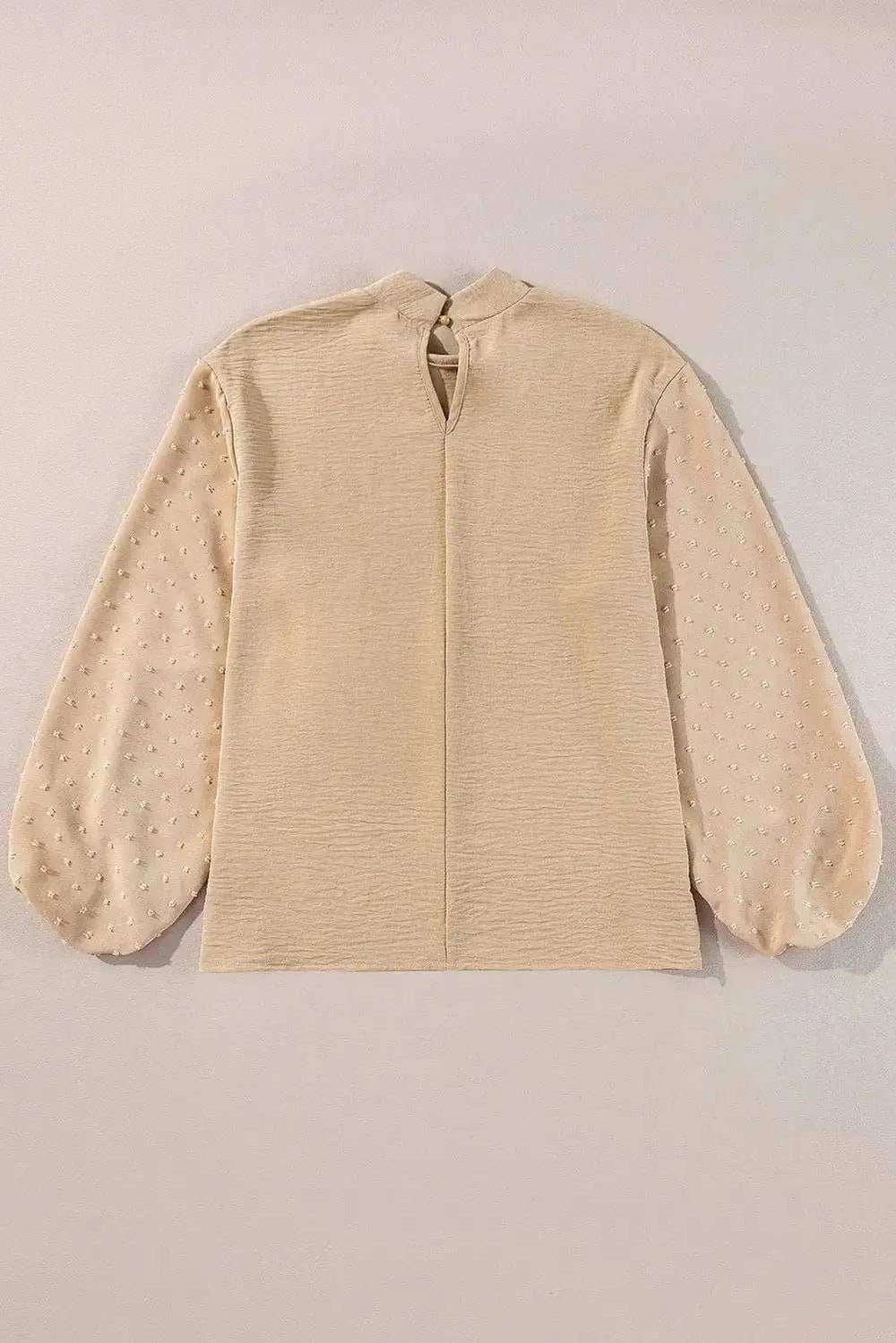 Swiss Dot Mock Neck Balloon Sleeve Blouse - Trendsi - Flyclothing LLC