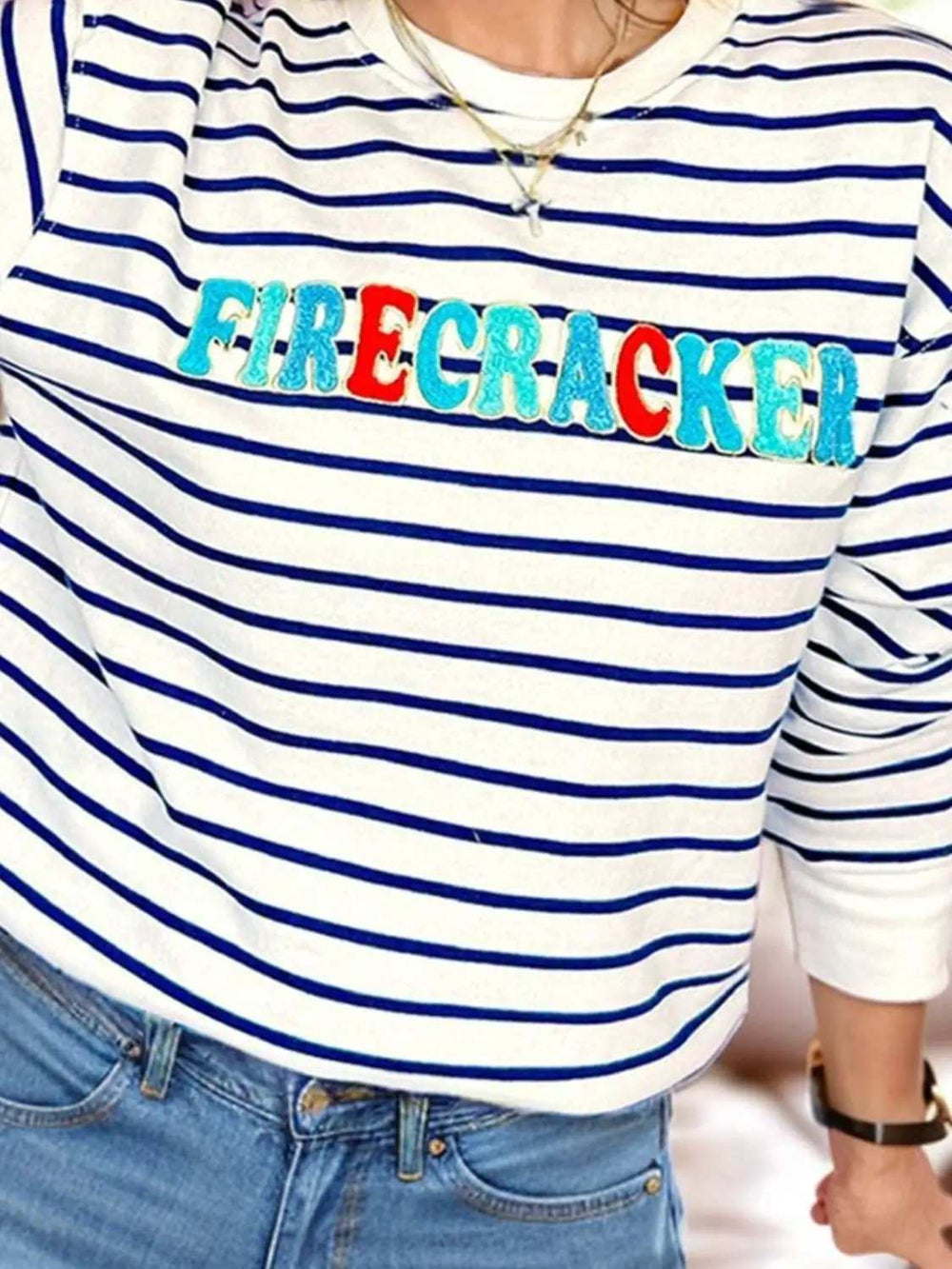 FIRECRACKER Striped Long Sleeve Sweatshirt - Trendsi - Flyclothing LLC