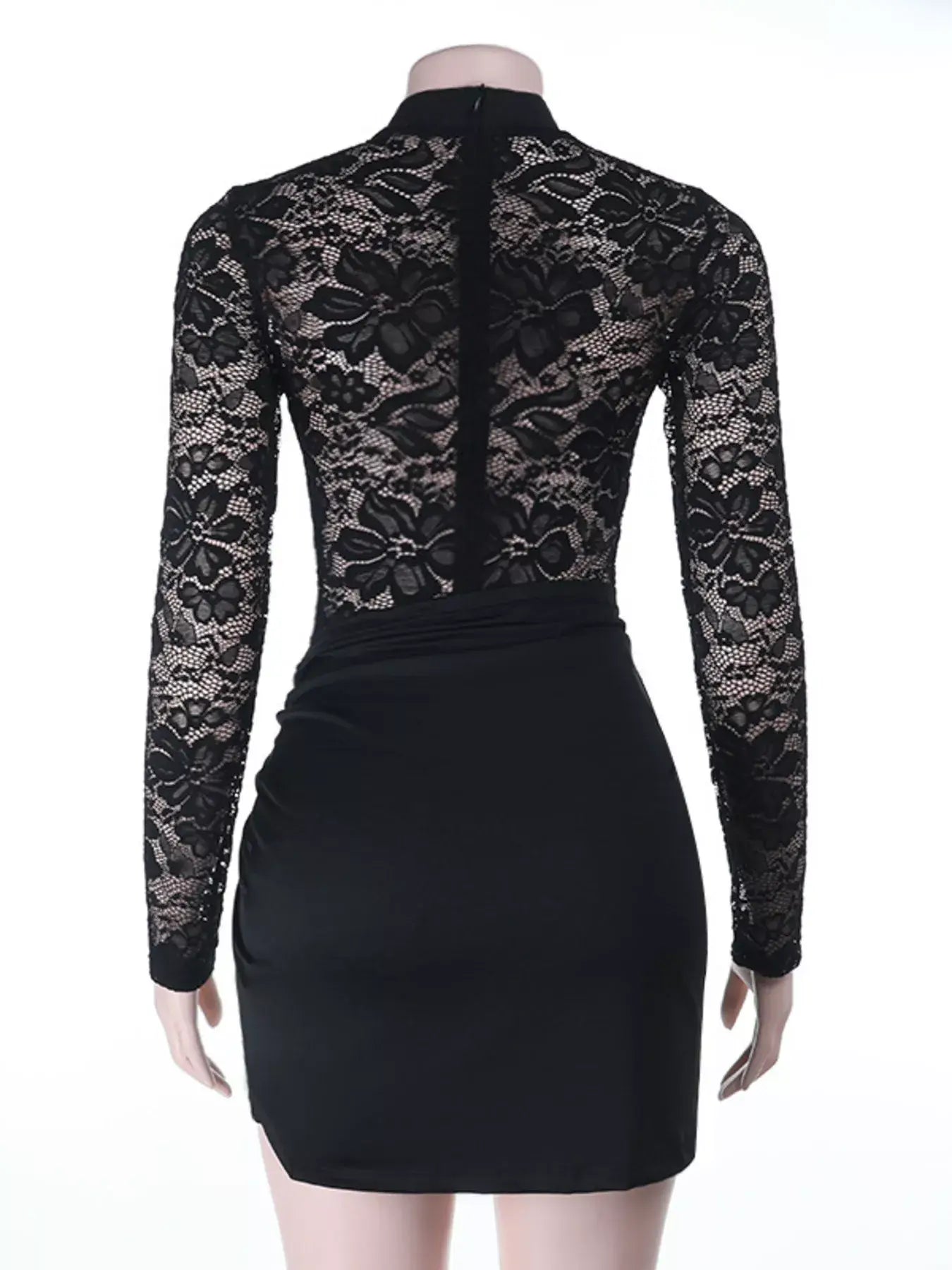 Lace Long Sleeve Bodycon Mini Dress - Trendsi - Flyclothing LLC