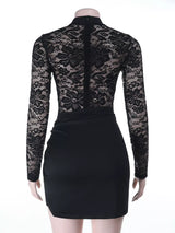 Lace Long Sleeve Bodycon Mini Dress - Trendsi - Flyclothing LLC