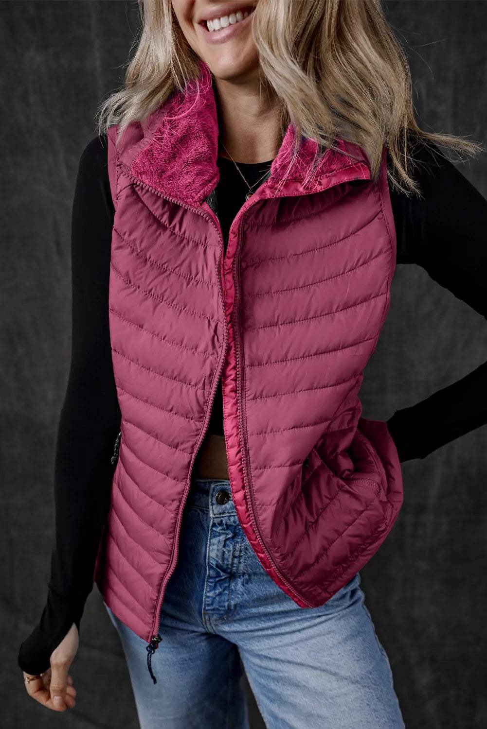 Pocketed Zip Up Vest Coat - Trendsi - Flyclothing LLC