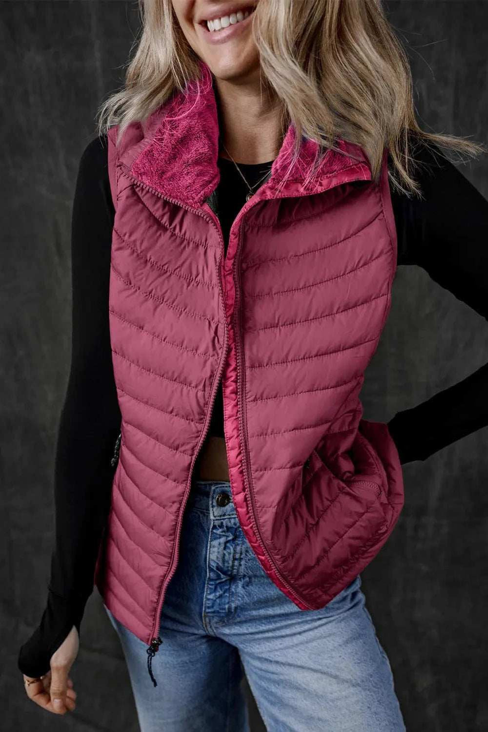 Pocketed Zip Up Vest Coat - Trendsi - Flyclothing LLC