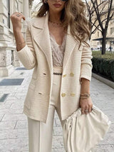 Double-Breasted Textured Jacket - Trendsi - Flyclothing LLC