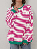 Contrast Striped Long Sleeve Sweatshirt - Trendsi - Flyclothing LLC