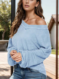 Dropped Shoulder Long Sleeve Knit Top - Trendsi - Flyclothing LLC