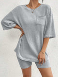 Ribbed Round Neck Top and Shorts Set - Trendsi - Flyclothing LLC