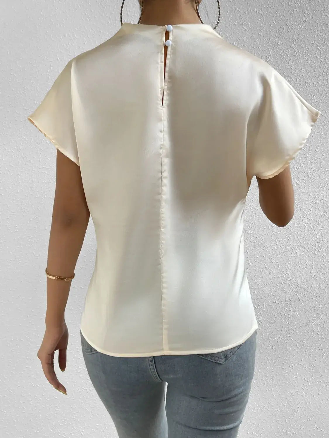 Mock Neck Short Sleeve Blouse - Trendsi - Flyclothing LLC