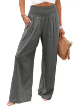 Smocked High Waisted Wide Leg Pants - Trendsi - Flyclothing LLC