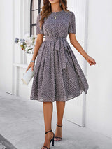 Printed Round Neck Short Sleeve Dress - Trendsi - Flyclothing LLC